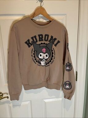 Sanrio Kuromi Crewneck Sweatshirt - Taupe Pink Black